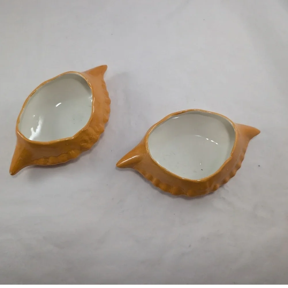 Vtg Orange Ceramic Crab imperial Shell Ramekins Seafood Dipping Bowls Set of 2